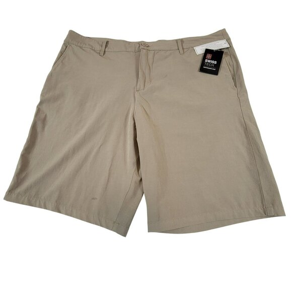 Swiss Tech Performance Shorts, Men 38, Khaki, Pockets, 10" Inseam, New with Tags - Picture 1 of 10